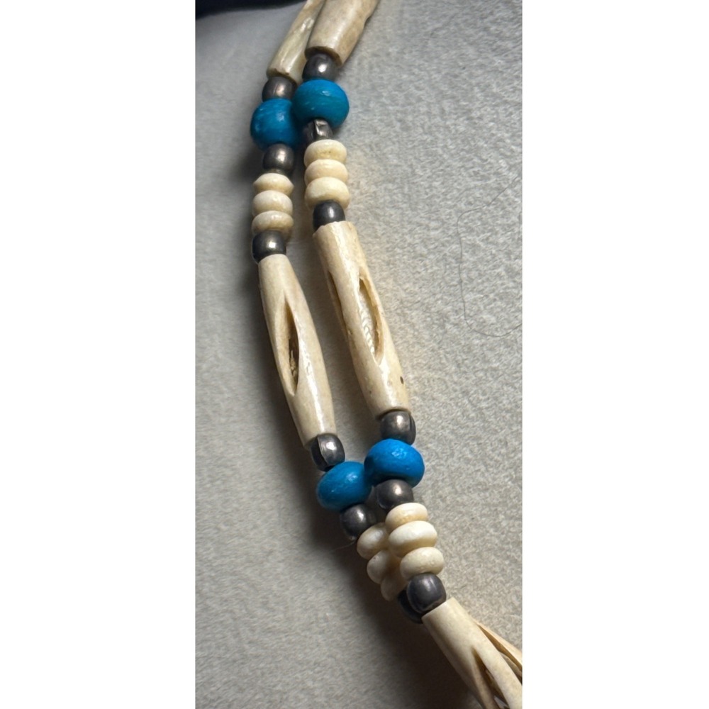 Southwest Native American Theme Boho Choker Necklace Double Strand Turquoise VTG - Picture 3 of 4